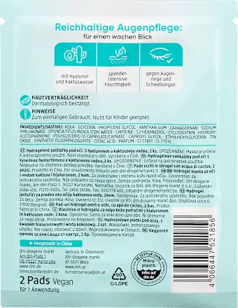 Hydrogel eye pads with cactus water